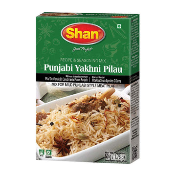 Shan Punjabi Yakhni Pilau Recipe And Seasoning Mix 1.76 Oz (50G) - Spice Powder For Mild Punjabi Style Meat Pilaf - Suitable For Vegetarians - Airtight Bag In A Box
