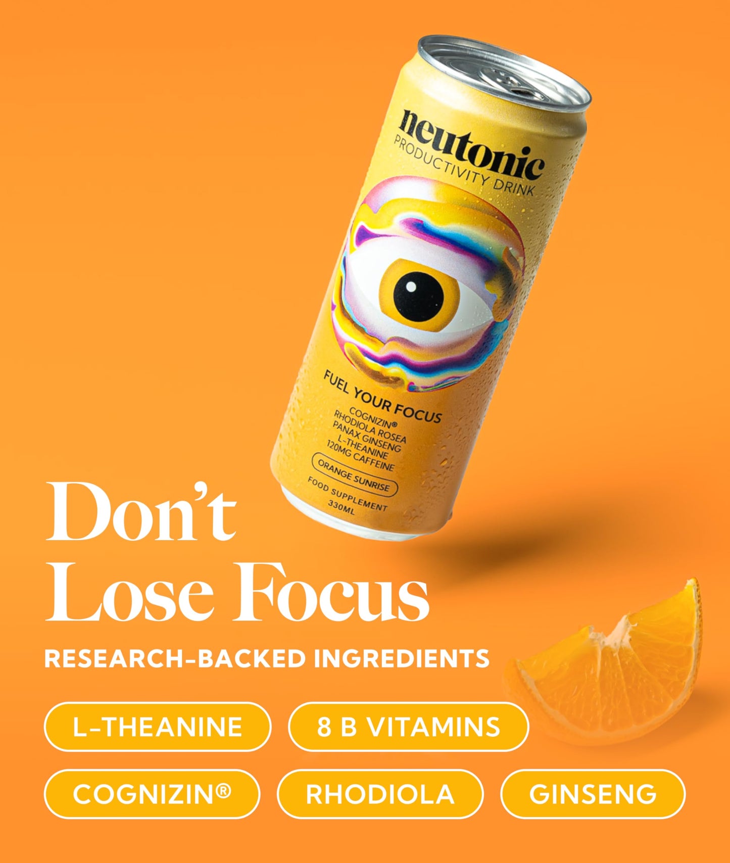Neutonic Nootropic Energy Drink | Orange Sunrise | 120mg Caffeine | Zero Sugar | 12 Cans