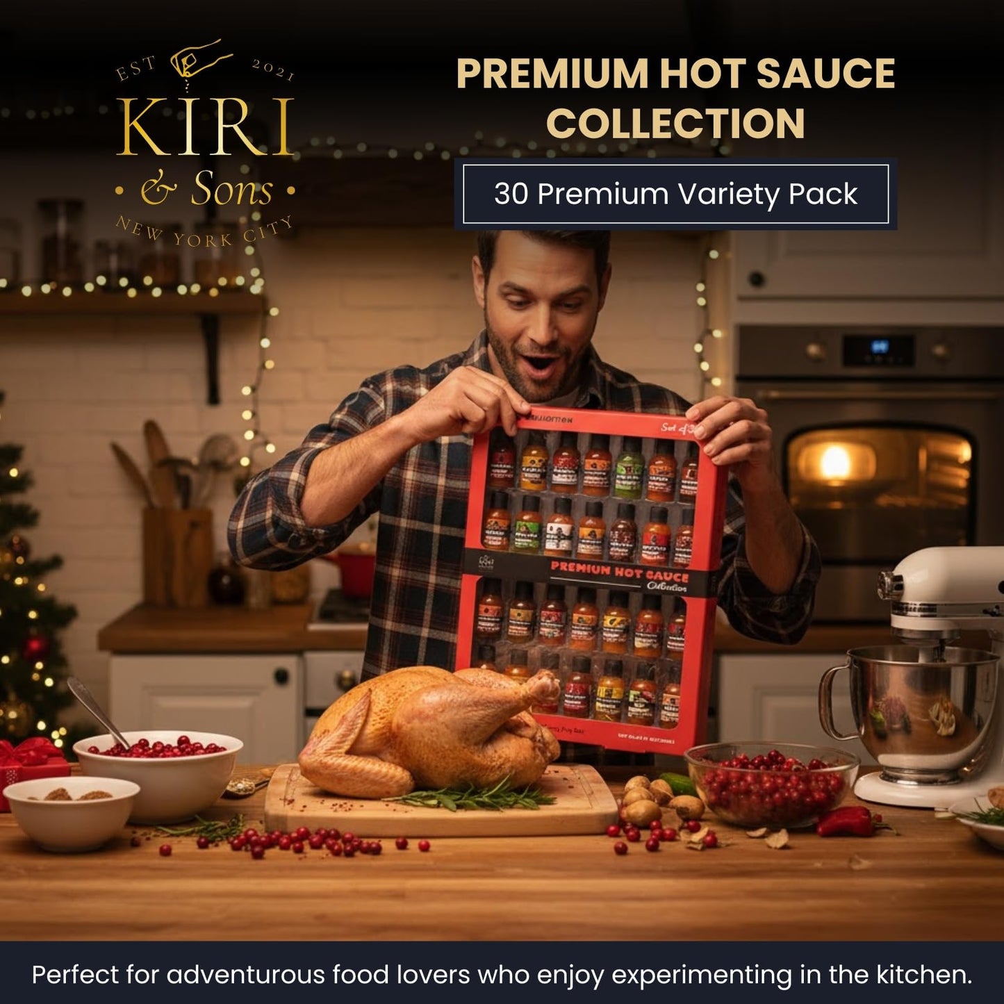 Kiri & Sons Hot Sauce Gift Set – Master Collection Sampler Box, 30 Assorted Gourmet Flavors for Cooking & Dipping, 44.73 cm