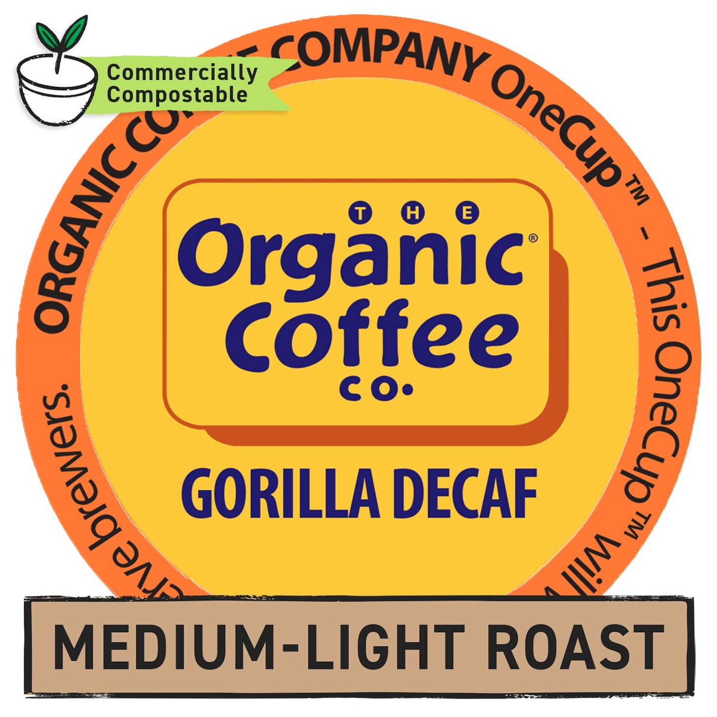 THE ORGANIC COFFEE CO. Compostable Coffee Pods, Gorilla Decaf, Medium Roast, 12 Count, K Cup Compatible
