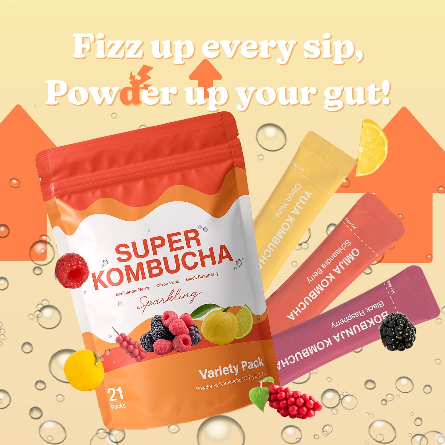 DALAMHARI Kombucha Powder Variety Pack 20T - Schisandra Berry, Green Plum, Black Raspberry, Citron Yuzu Flavors