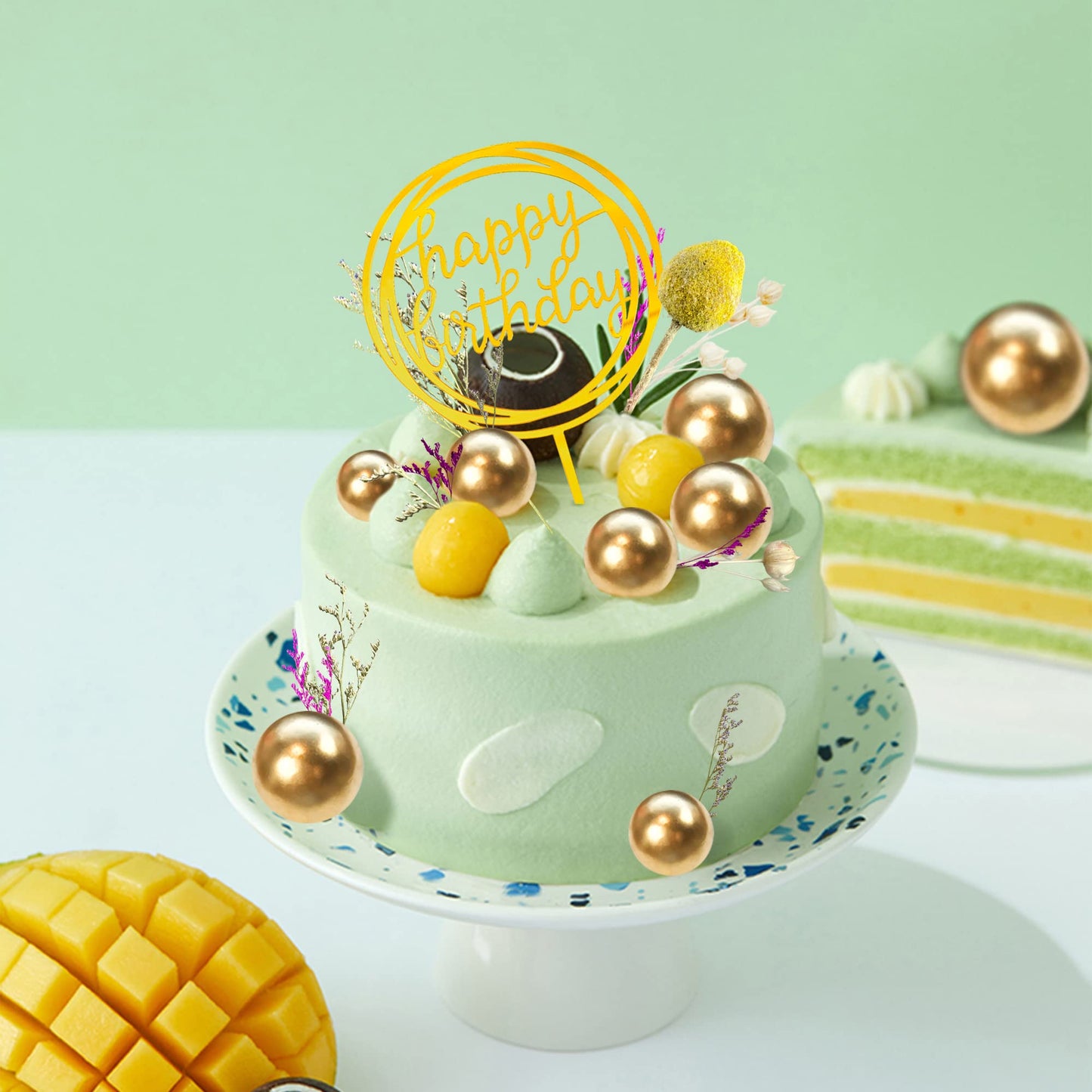 44 Pcs Mini Balls Cake Topper Diy Cake Insert Topper Foam Cake Balls Faux Pearl Balls Artificial Dried Flowers Baking Decoration