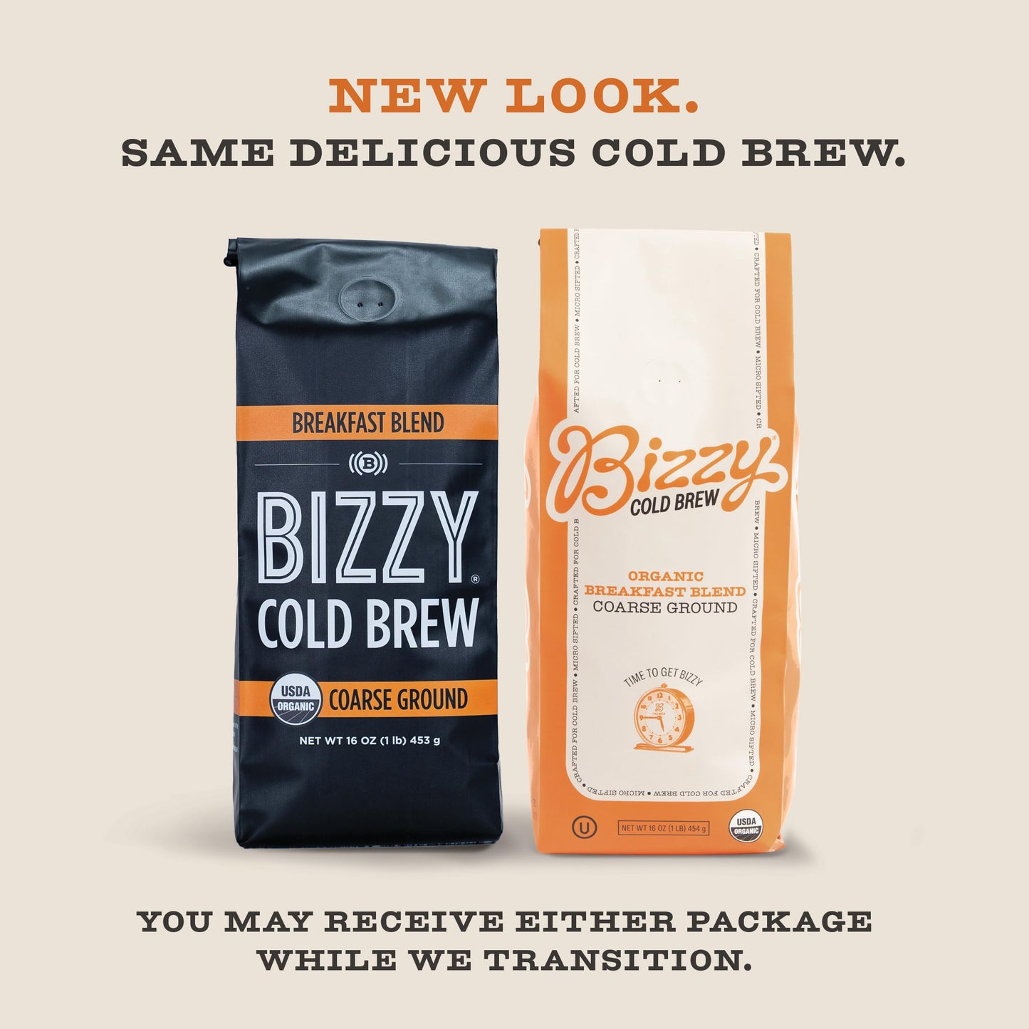 Bizzy Organic Cold Brew Coffee, Breakfast Blend, Coarse Ground, Medium-Light Roast, 16 Ounce, Specialty Grade, 100% Arabica