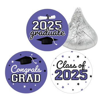 Purple Graduation Party Stickers for Kisses Candy, Chocolate Drops, 2025 Grad Party Favors - 180 Count