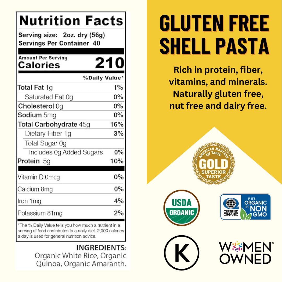 Mountain High Organics Gluten Free Organic Quinoa Pasta, Shells - 5lb Bag