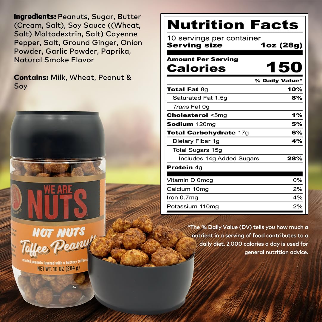 We Are Nuts Toffee Coated Nuts - Hot Nuts Toffee Peanuts - 1-Pack On The Go Jar (10 Oz.)