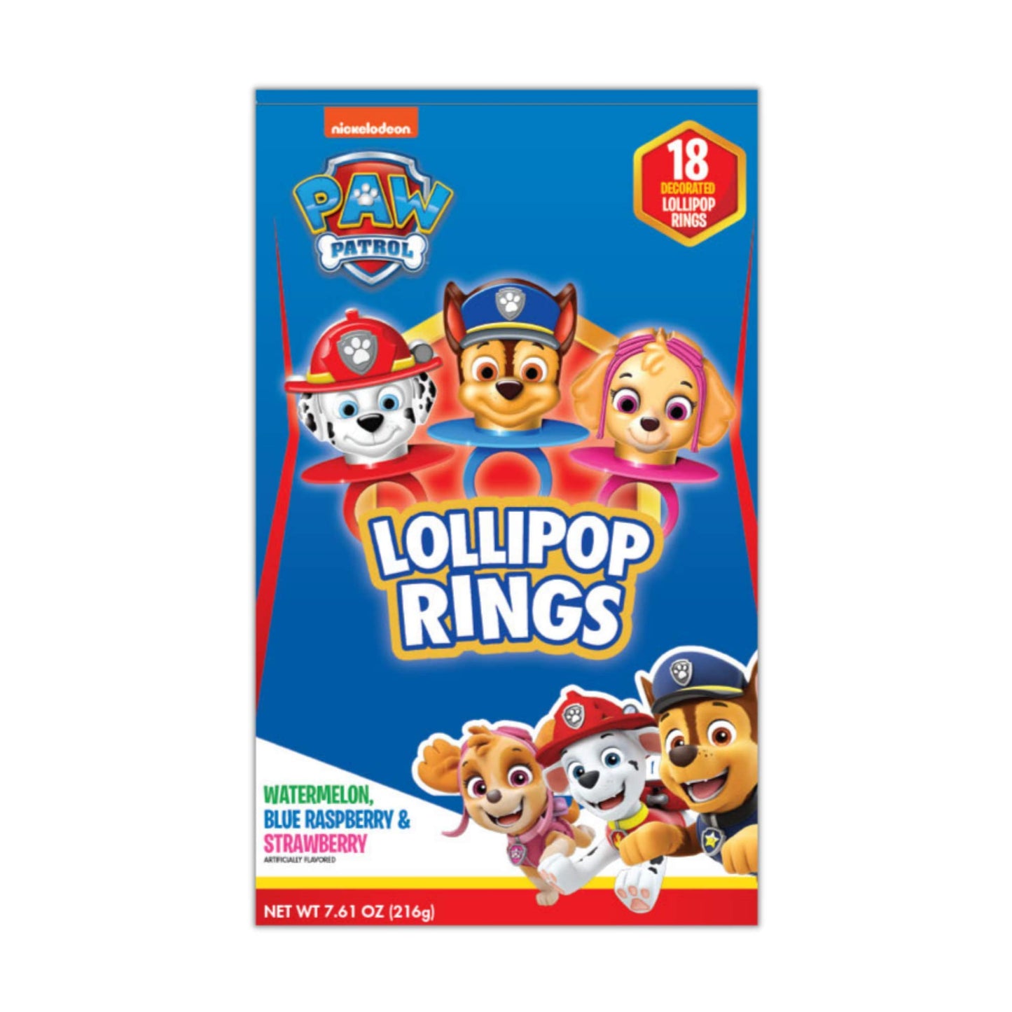 Decorated Paw Patrol Themed Lollipop Rings, Assorted Fruit Flavored Hard Candies, 18 Individually Wrapped Pieces