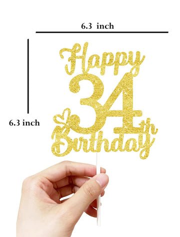 34 Birthday Cake Toppers-Gold Glitter, 34Th Cake Topper For Men,34 Cake Topper For Women, 34Th Birthday Decorations,34Th Birthda