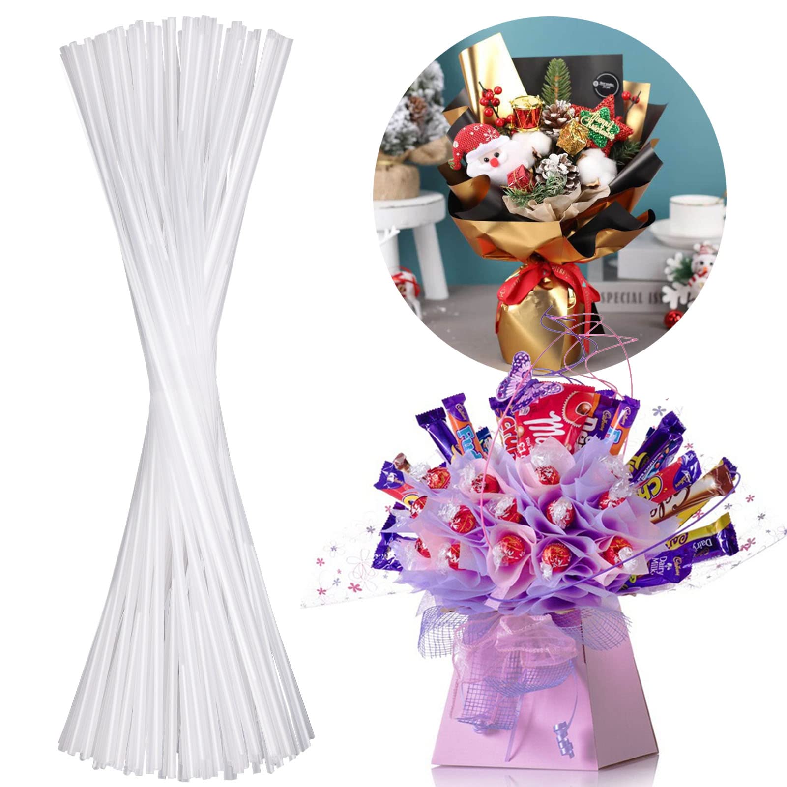 Palksky Cake Pop Sticks For Candy Bouquets, 100-Count 15 Inch Clear Lollipop Sticks For Diy Cookie Bouquet Gift