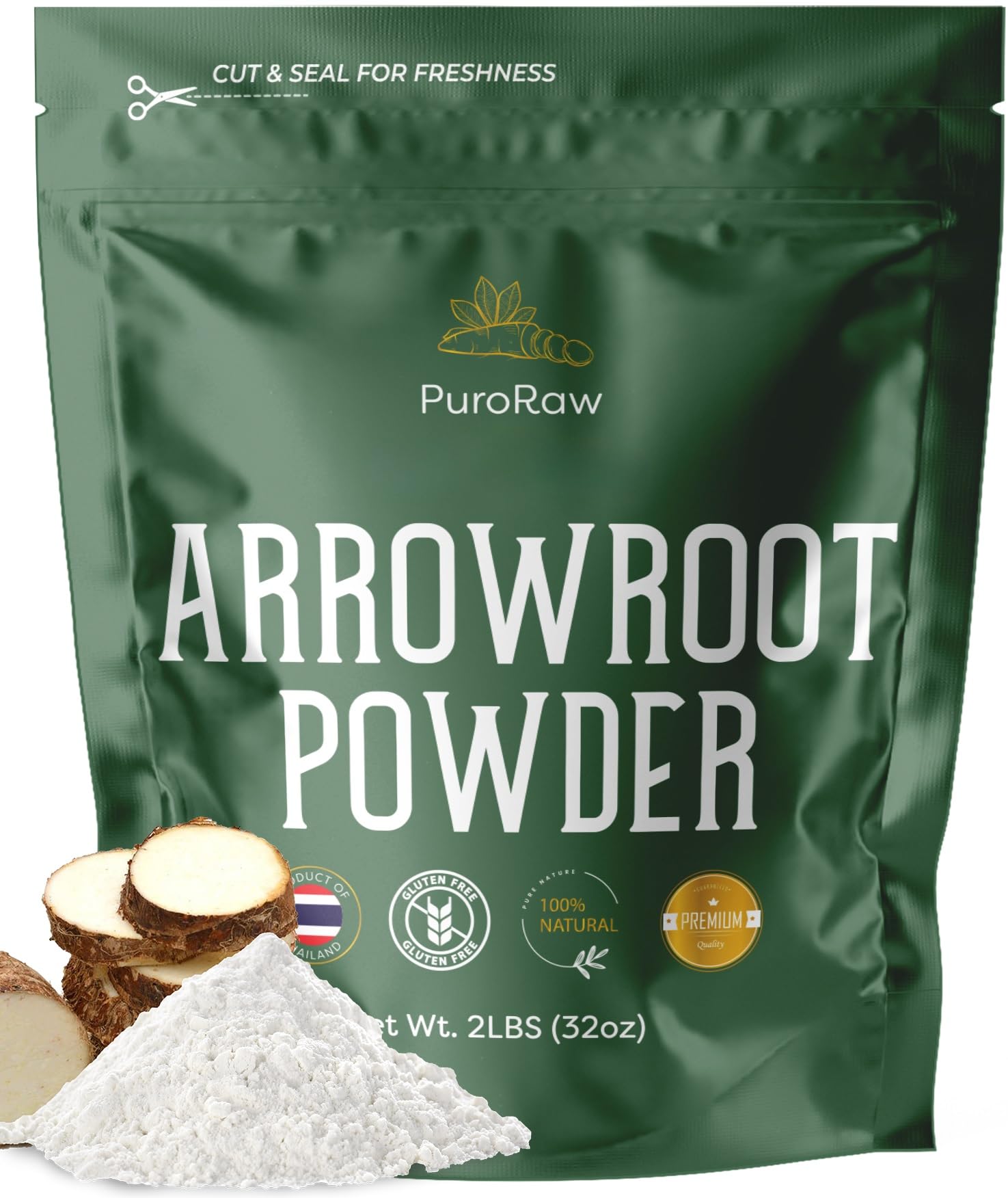 Arrowroot Starch Powder, 2Lb Gluten Free, Pure Arrow Root, Paleo, Non-Gmo, Batch Tested, Product Of Thailand, 2 Pounds, By Puroraw