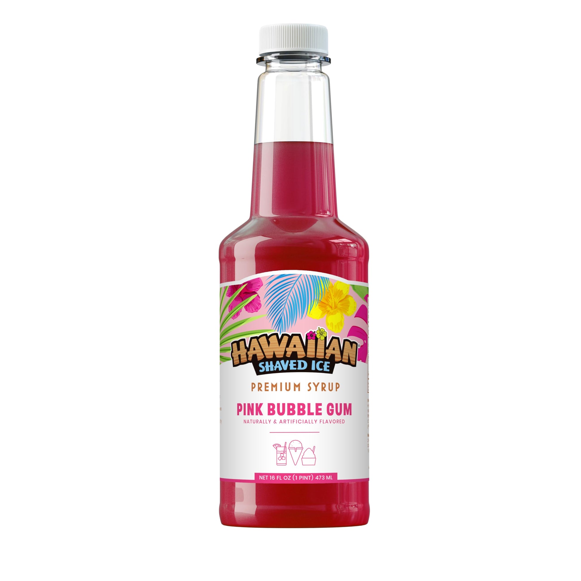 Hawaiian Shaved Ice Syrup, Pink Bubble Gum Flavor, 16 Fl Oz (Pack of 1)