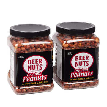 BEER NUTS Original Peanuts - Sweet & Salty Snacks, Gluten Free, Low Sodium, 41oz Family Size Resealable Jar (Pack of 2)