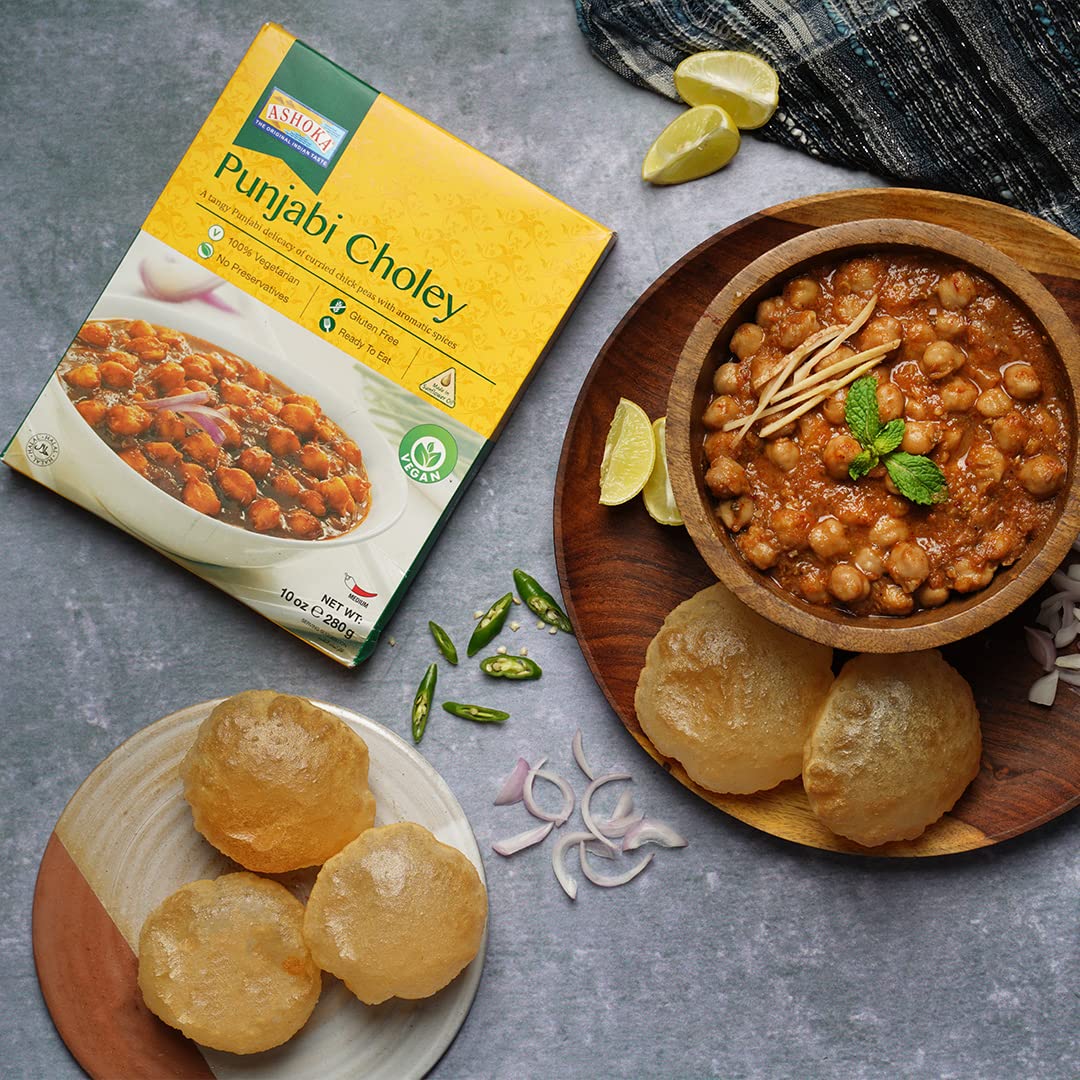 Ashoka Indian Entrees 1932, Vegan Savory Chickpeas, All-Natural, Heat & Serve Instant Meals, Punjabi Choley, Kosher Certified, T