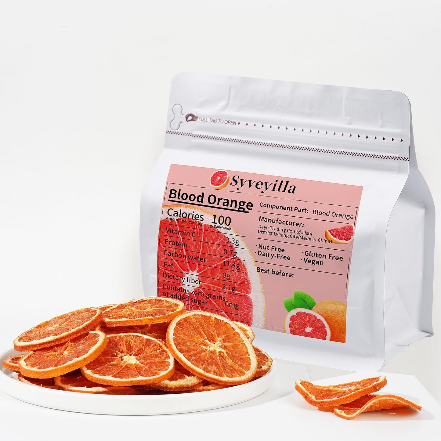 Syveyilla Dried Blood Orange Slices, 100% Natural, No Additives, 85g/3oz
