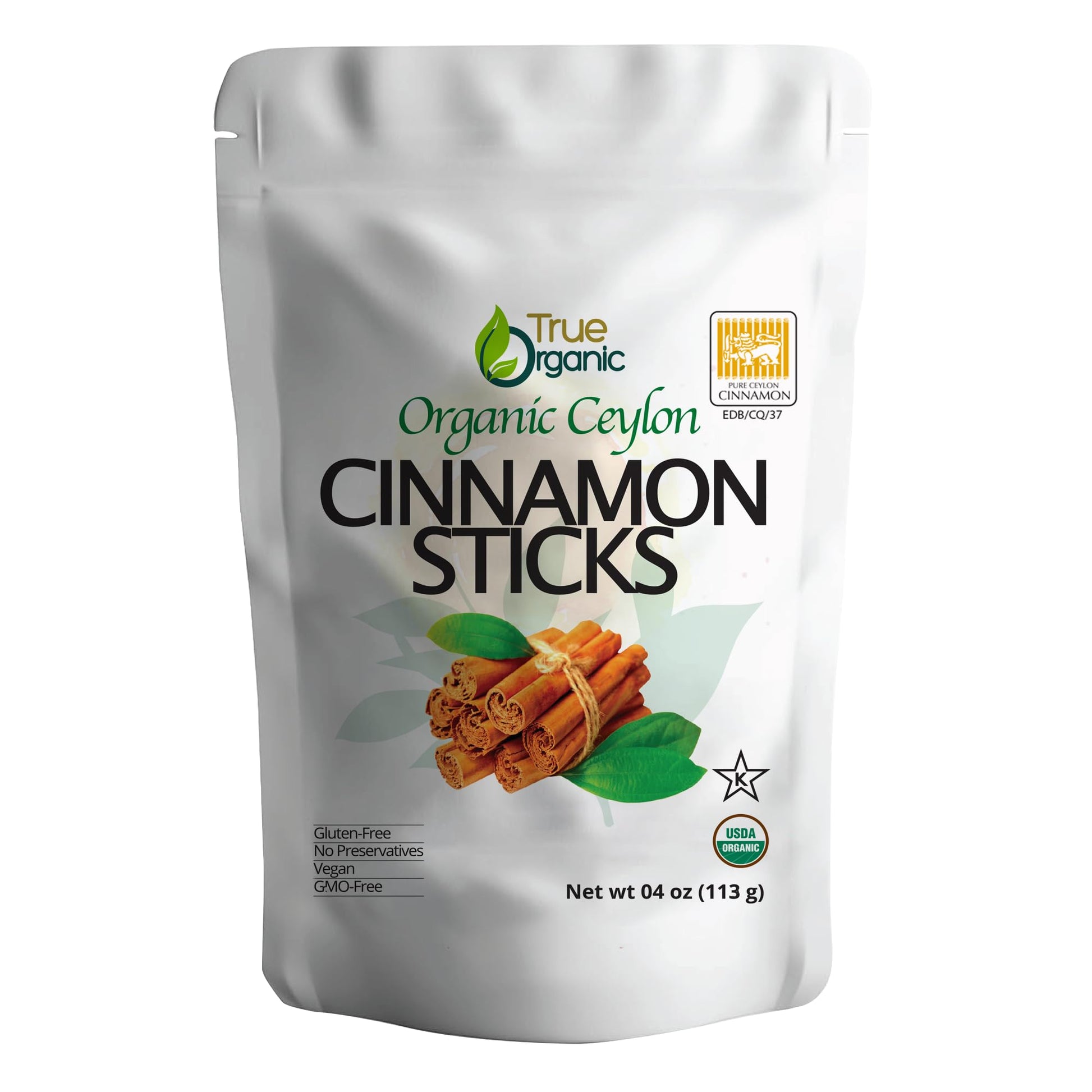 True Organic Ceylon Cinnamon Sticks, 04 Ounces, USDA Organic & Kosher Certified, Non-GMO, Ceylon Cinnamon Stick, Pure Ceylon Qua