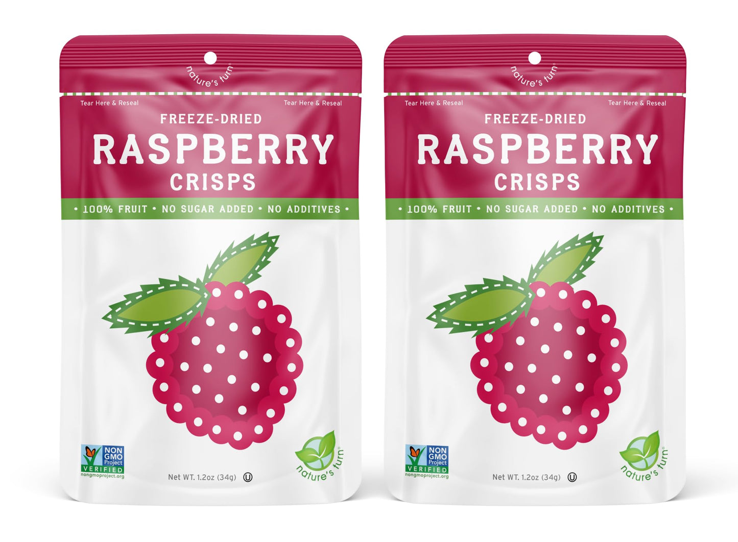 Natures Turn Freeze-Dried Fruit Snacks, Raspberry Crisps, Pack Of 2 (1.2 Oz Each)