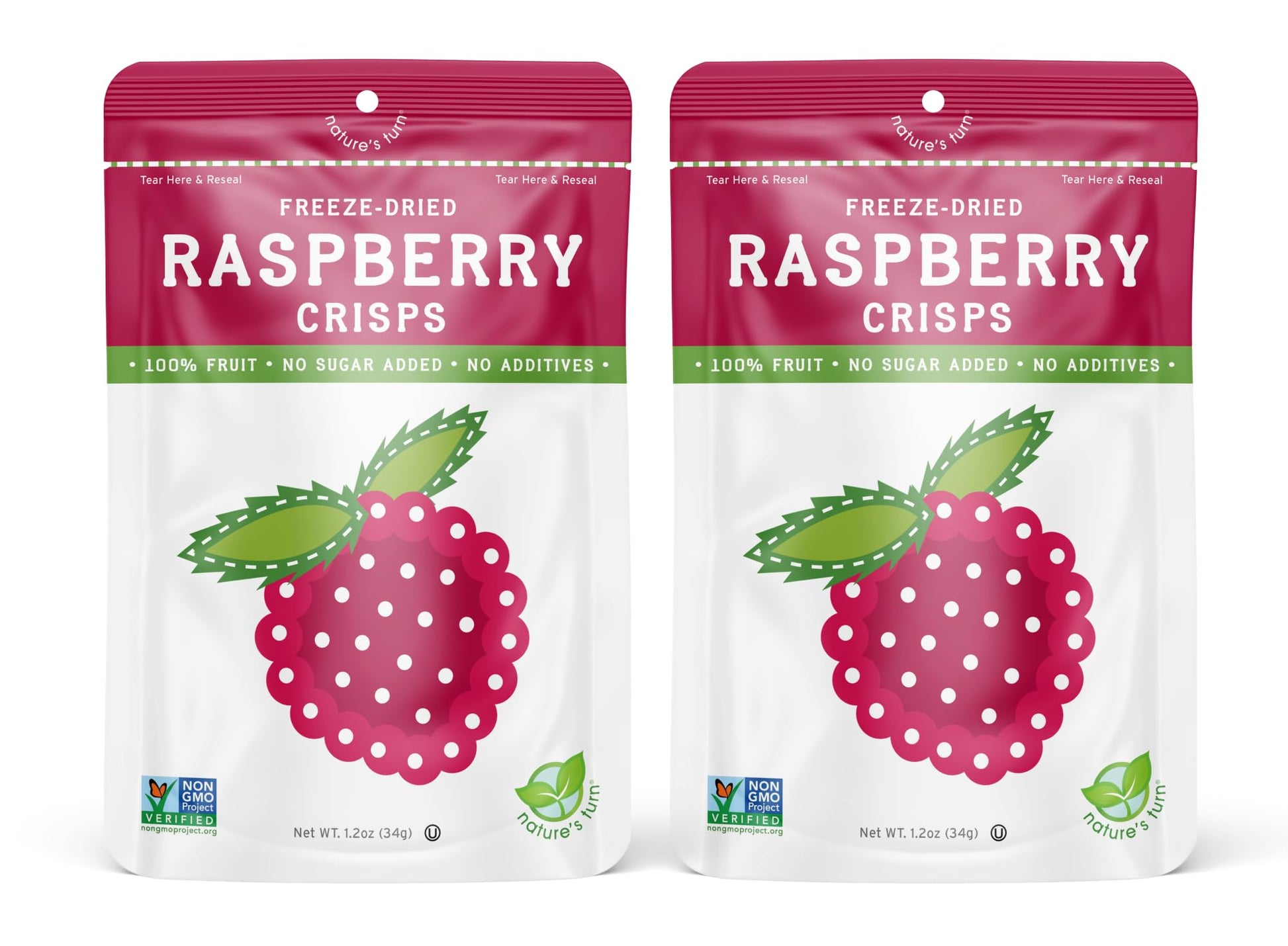 Natures Turn Freeze-Dried Fruit Snacks, Raspberry Crisps, Pack Of 2 (1.2 Oz Each)