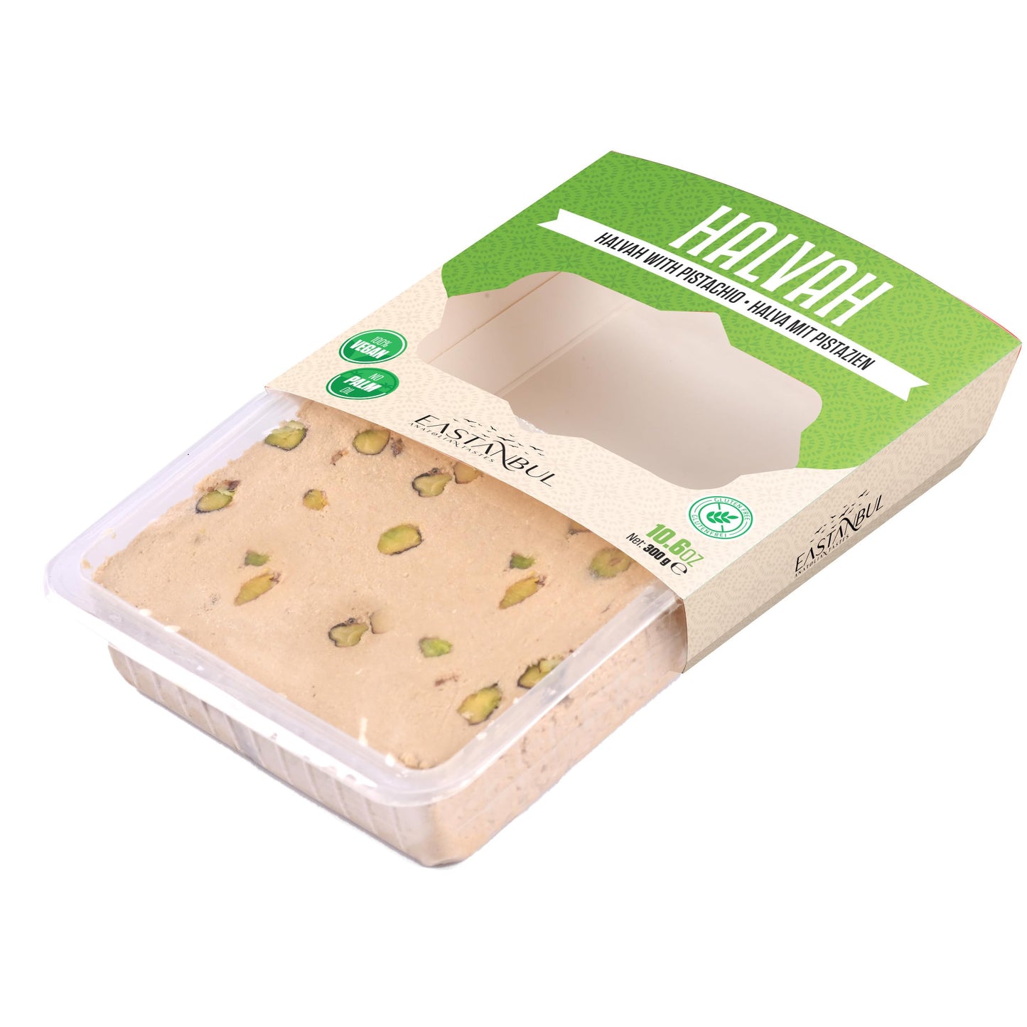 Eastanbul Halvah with Pistachio, 10.6oz, Turkish Halva, Tahini Halvah, Pistachio Halva Candy, Traditional Sesame Dessert, Vegan,