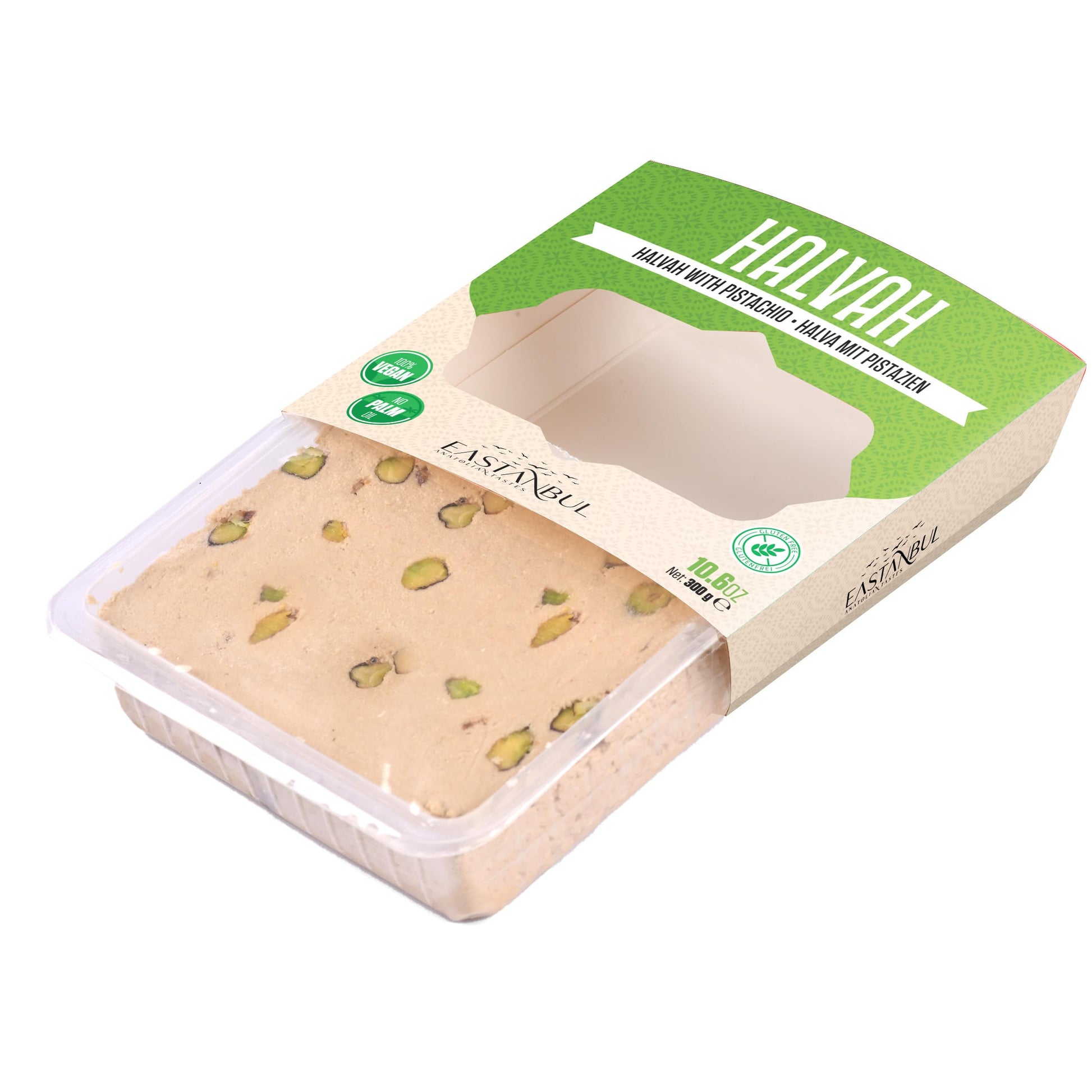 Eastanbul Halvah with Pistachio, 10.6oz, Turkish Halva, Tahini Halvah, Pistachio Halva Candy, Traditional Sesame Dessert, Vegan,