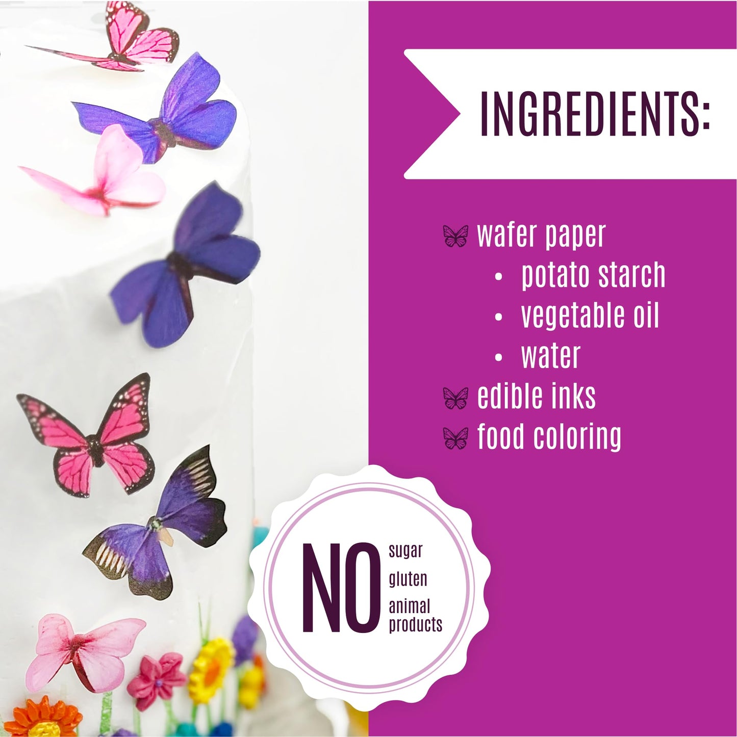 Sugar Robot Edible Butterflies for Cake Decorating - Small 1.75 inches - Pink and Purple Assorted - Premium Quality
