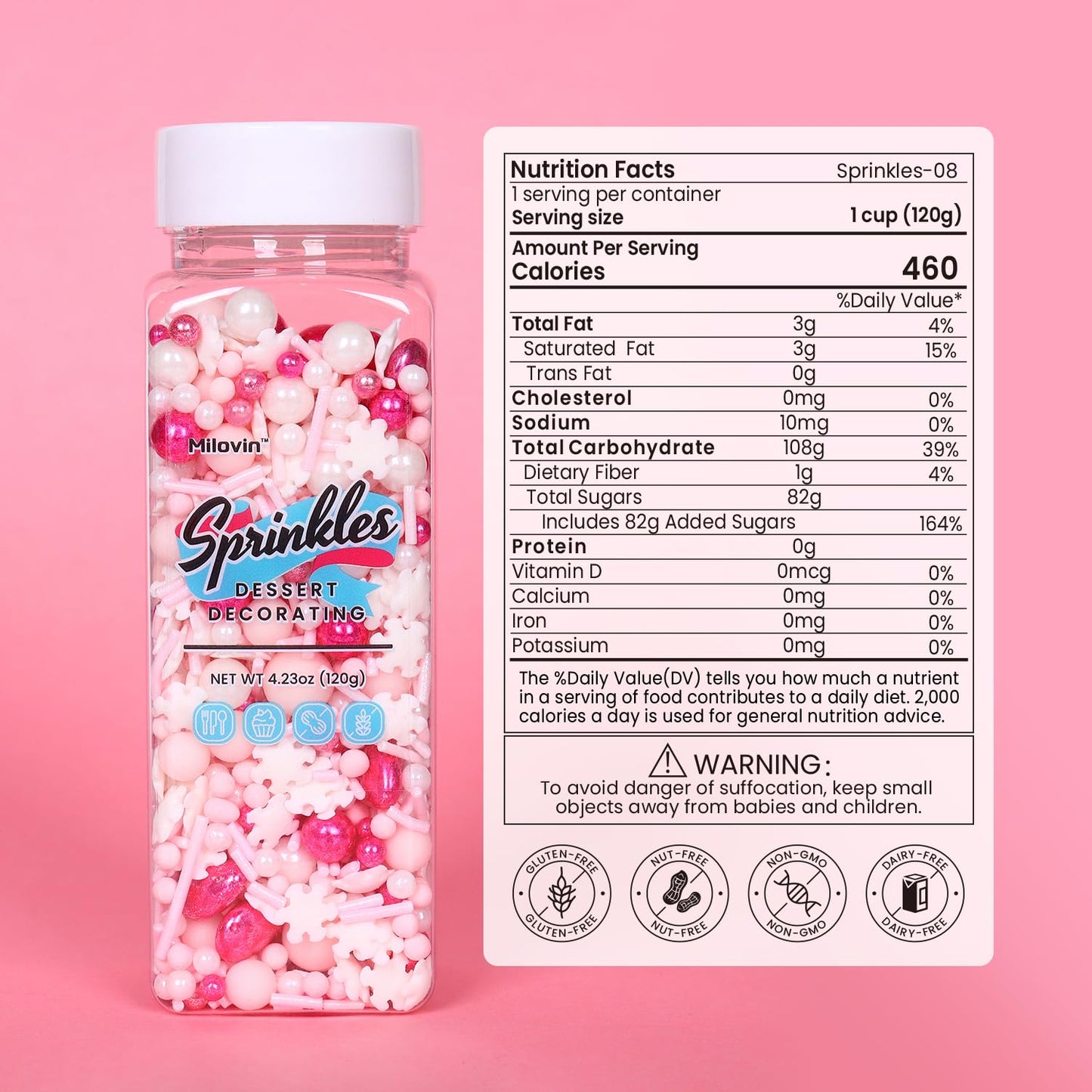 Pink Sprinkles For Cake Decorating, Pink Pearl Sprinkles, Metallic Sprinkle Mix For Cupcakes, Macaron, Ice Cream, And Cookies(12