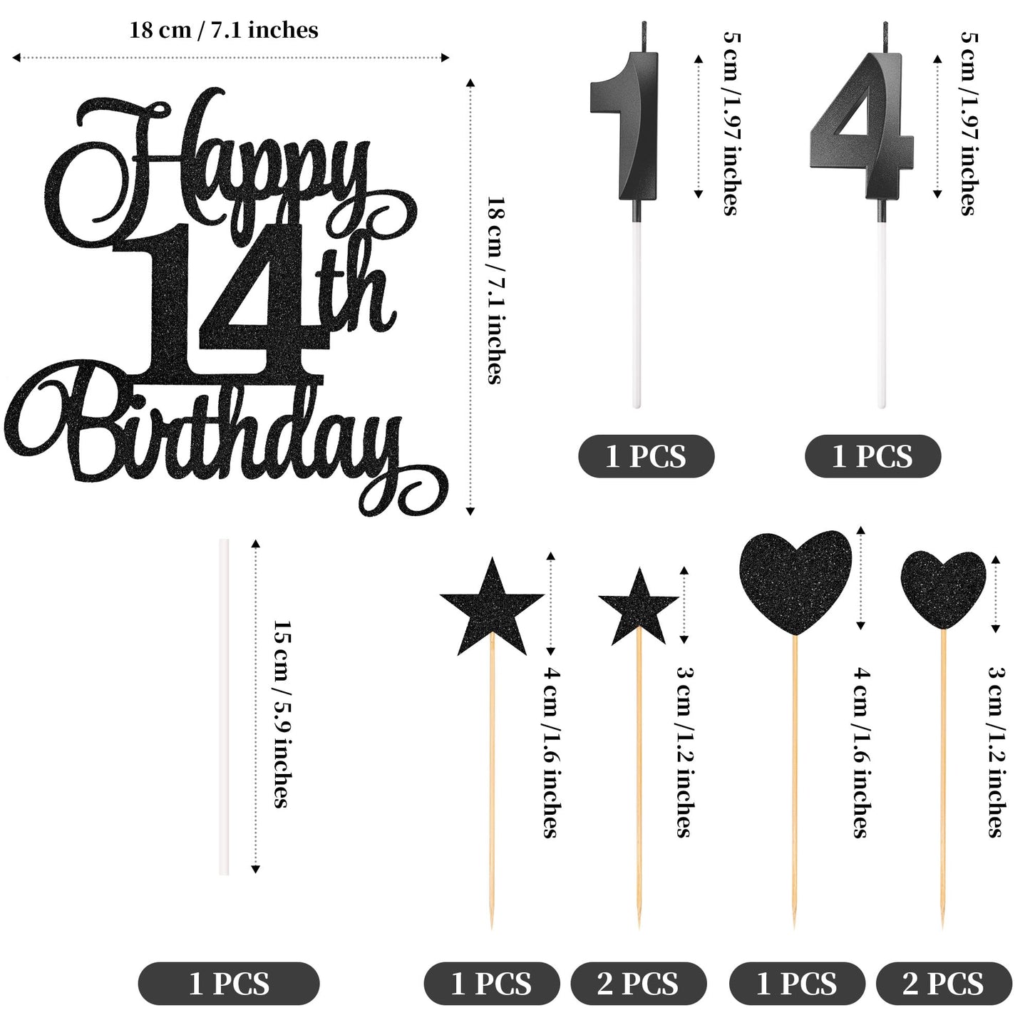 Lecferrarc 14Th Birthday Cake Decorations, 14Th Birthday Candles Cake Numeral Candles And Glitter Happy 14Th Birthday Cake Toppe