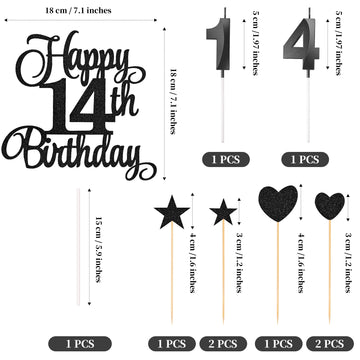 Lecferrarc 14Th Birthday Cake Decorations, 14Th Birthday Candles Cake Numeral Candles And Glitter Happy 14Th Birthday Cake Toppe