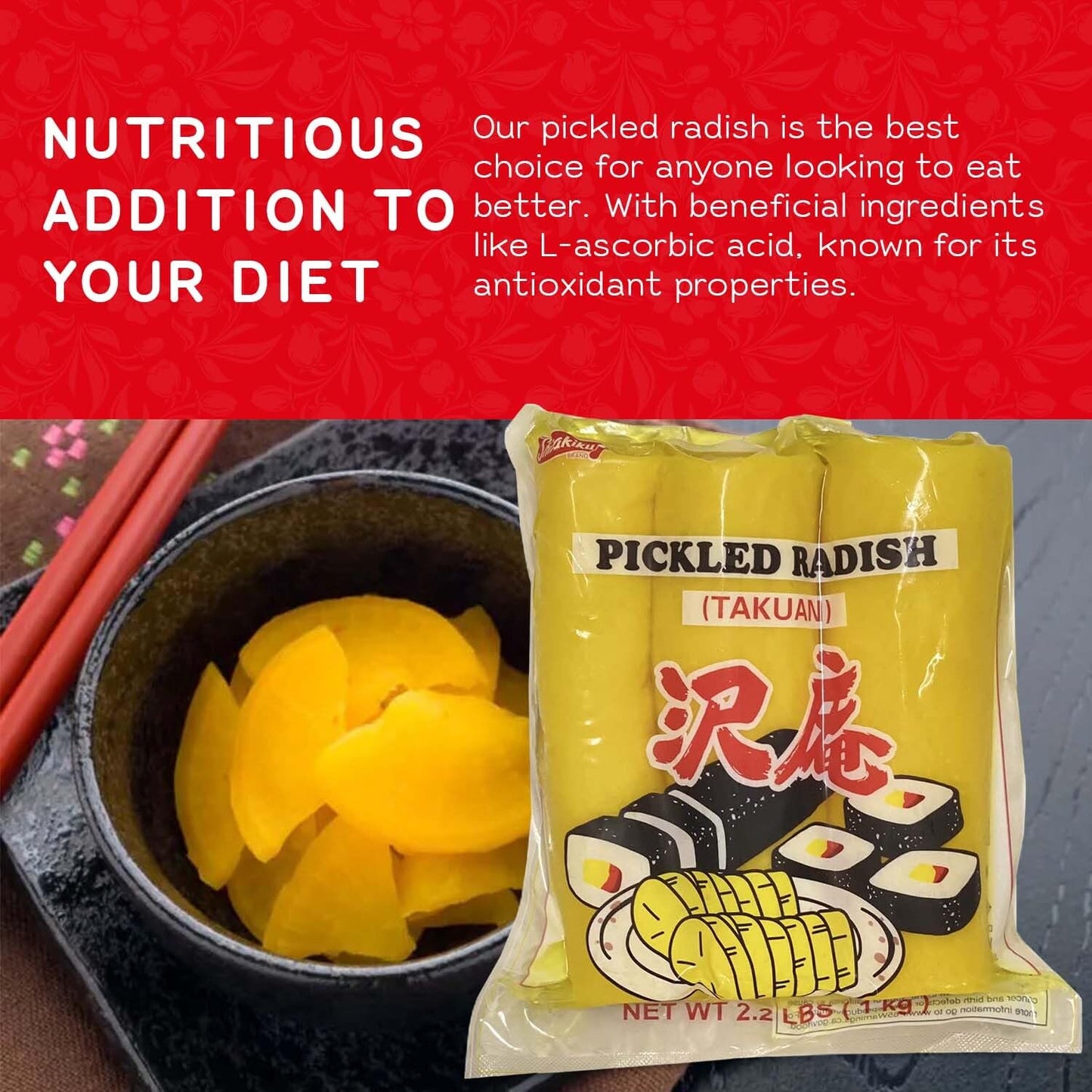 Shirakiku Pickled Radish Takuwan | Japanese Pickle | 2.2 Pound Pack
