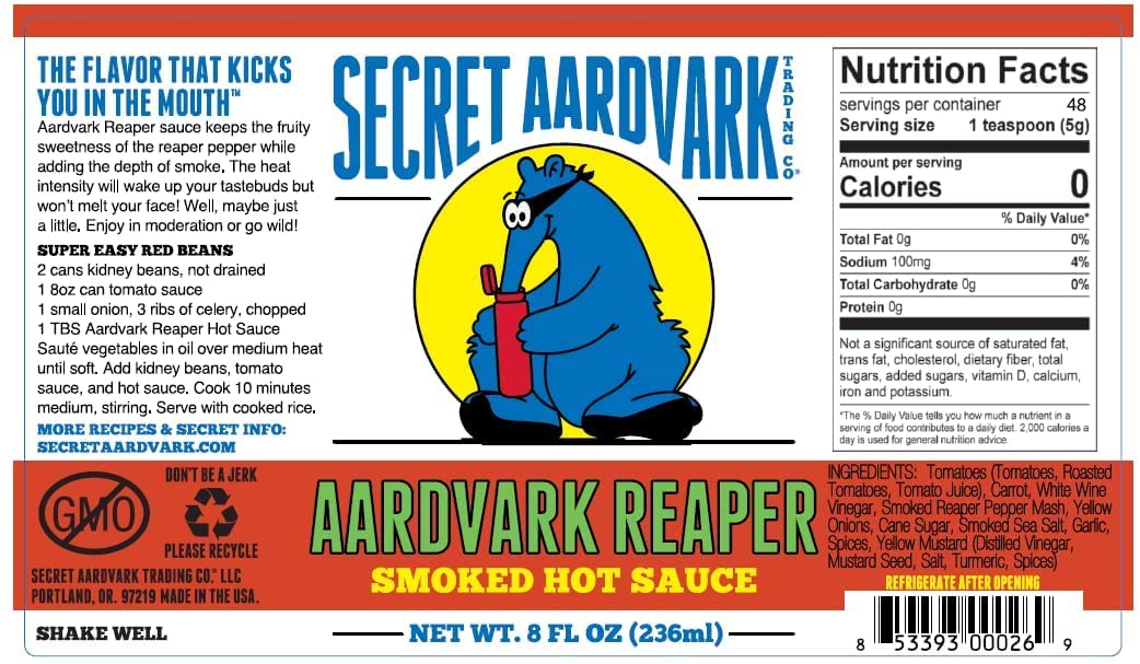 Secret Aardvark Reaper Hot Sauce - Carolina Reaper Hot Sauce, Smoky, Low Carb, Dairy Free, Spicy BBQ Sauce, Gluten-Free Hot Sauc