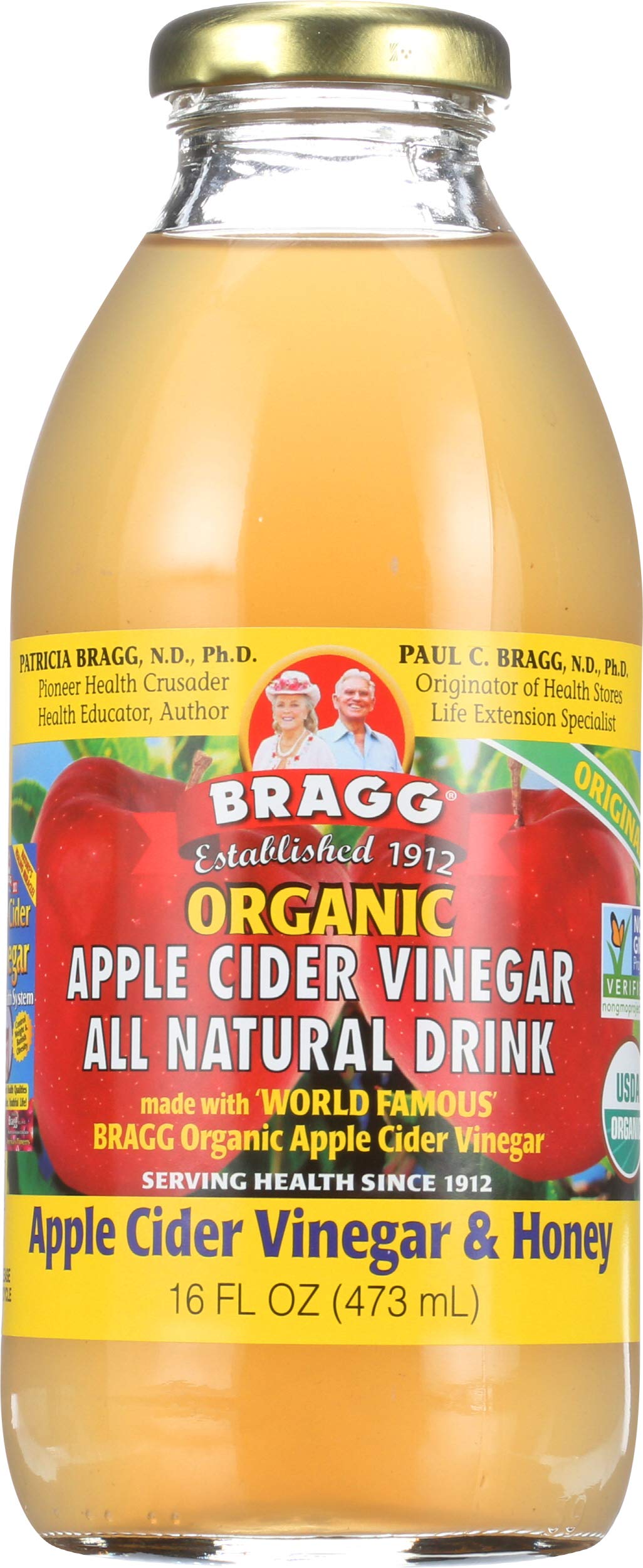 Bragg Organic Apple Cider Vinegar Drink with Honey, 16 Fl Oz, Pack of 12, Model KTS-1865