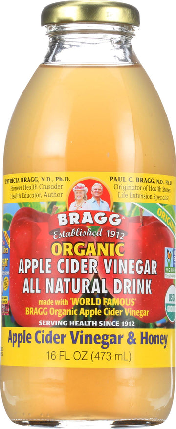 Bragg Organic Apple Cider Vinegar Drink with Honey, 16 Fl Oz, Pack of 12, Model KTS-1865