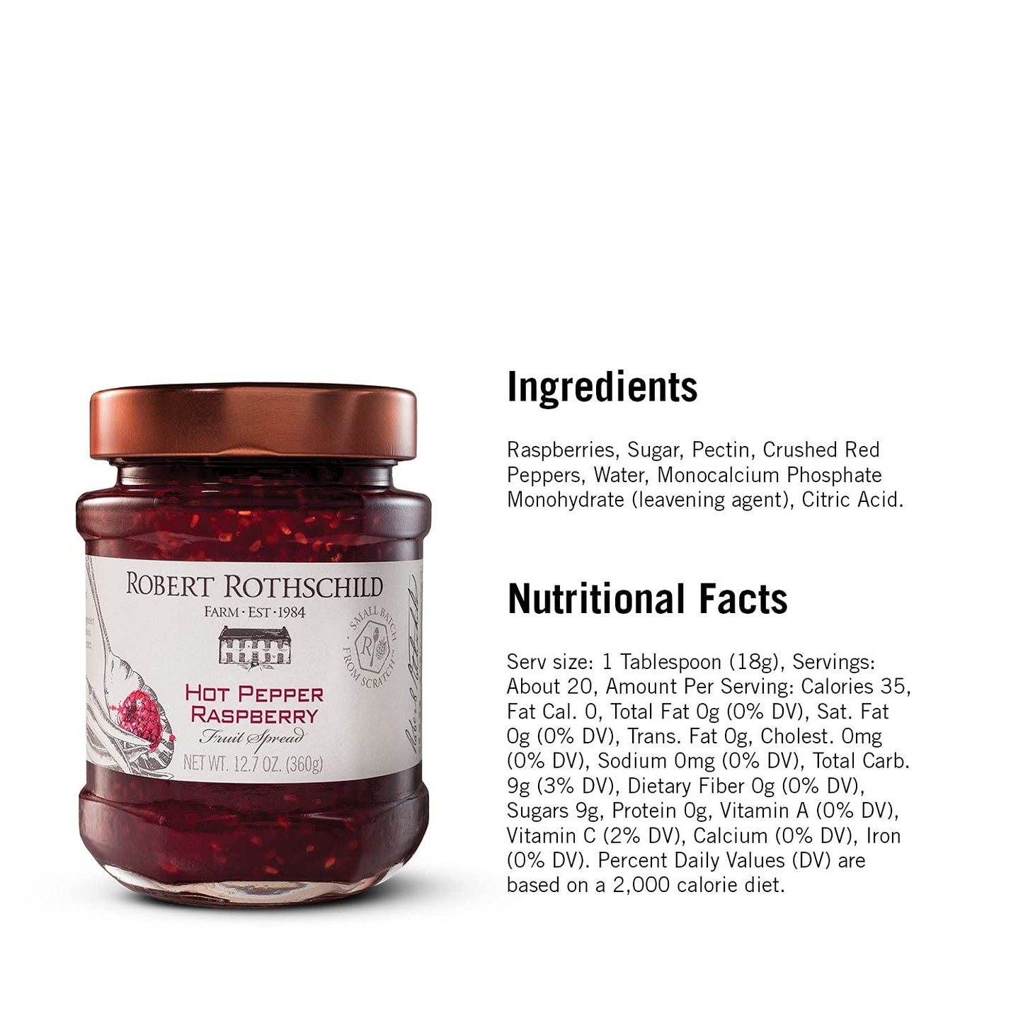 Robert Rothschild Farm Hot Pepper Raspberry Fruit Spread Sweet And Spicy Gourmet Spread 12.7 Oz