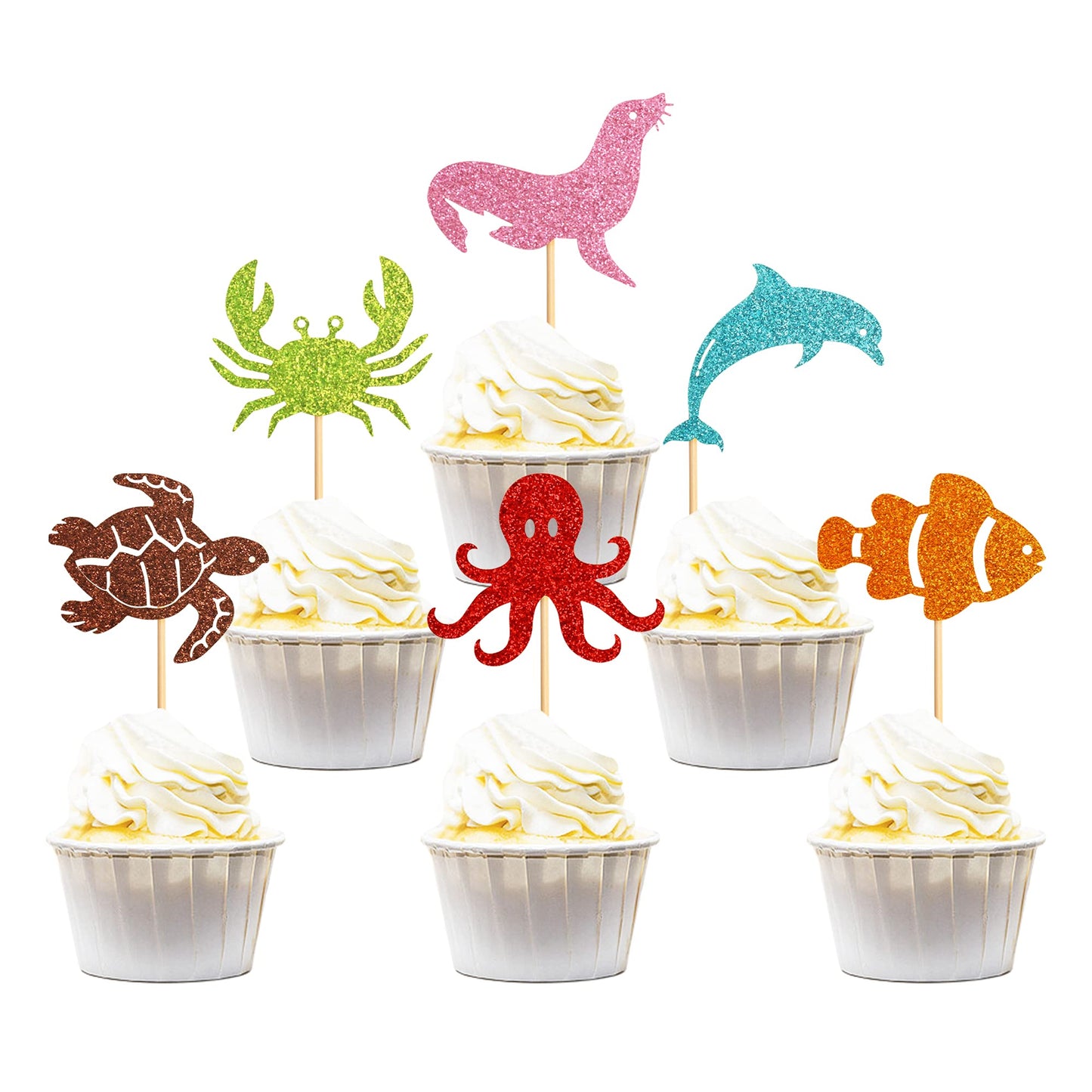 Keaziu 36 Pack Ocean Theme Cupcake Toppers Dolphin Octopus Crab Fish Sea Turtle Seal Cupcake Picks Under The Sea Animals Theme B