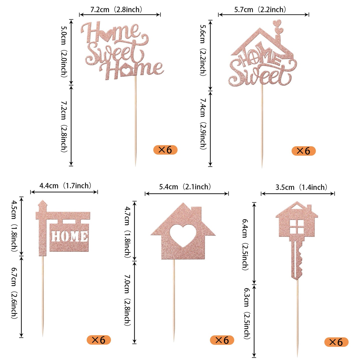Rssta i Cupcake Toppers 30 Pack Rose Gold Housewarming Decorations Paper Model XM082