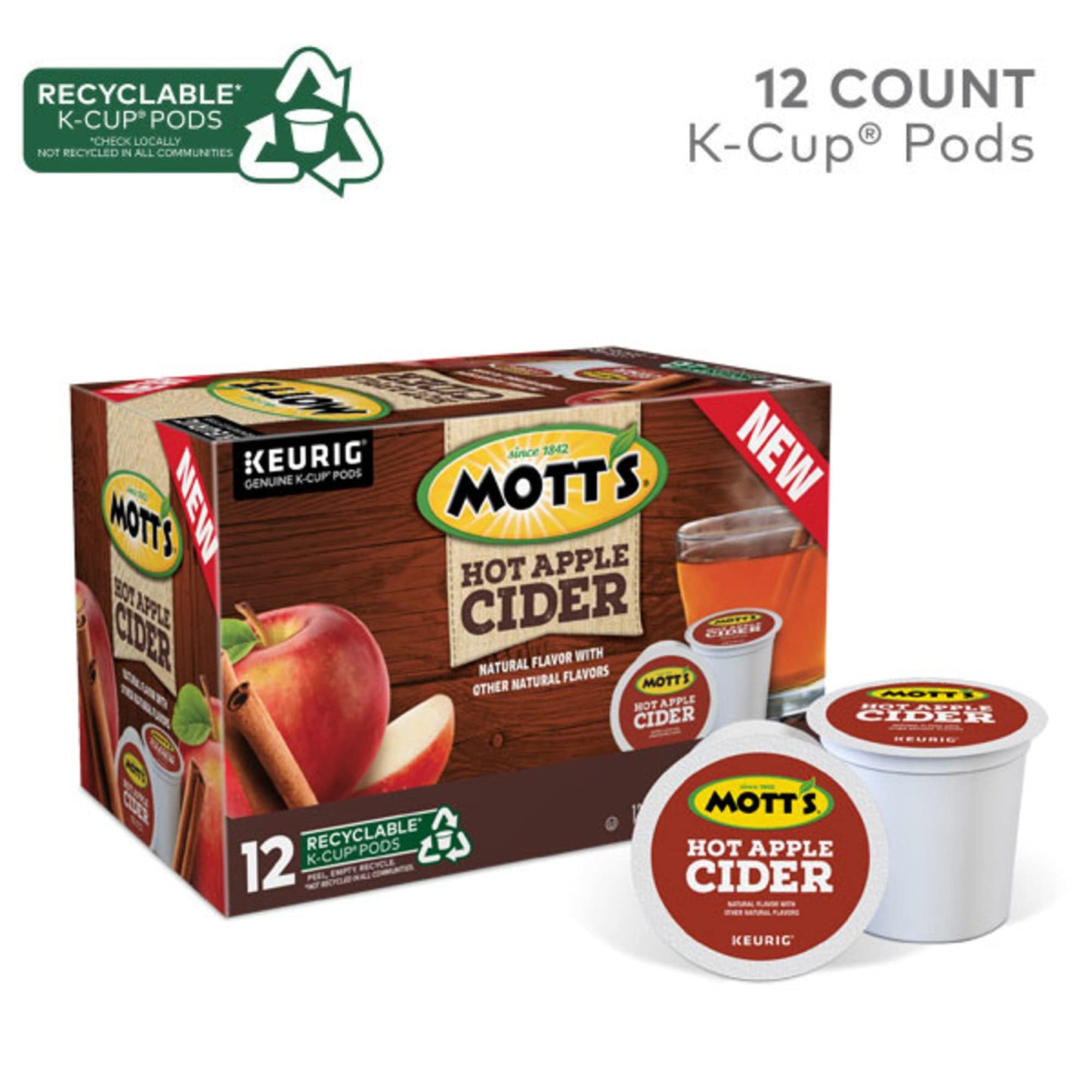 Motts Hot Apple Cider K-Cup Pods, 12 Count, Single-Serve Coffee Pods