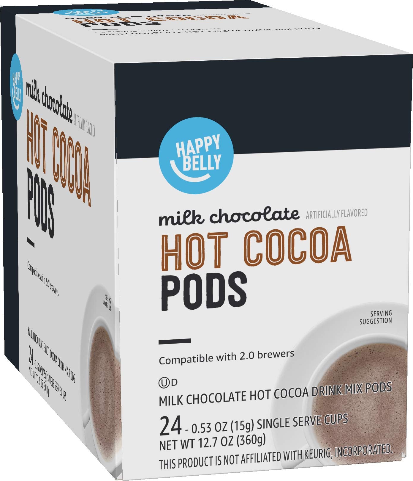 Happy Belly Hot Cocoa Pods, Milk Chocolate, 24 Count, Rich Brown