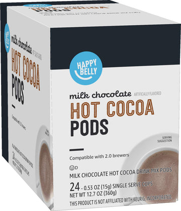 Happy Belly Hot Cocoa Pods, Milk Chocolate, 24 Count, Rich Brown