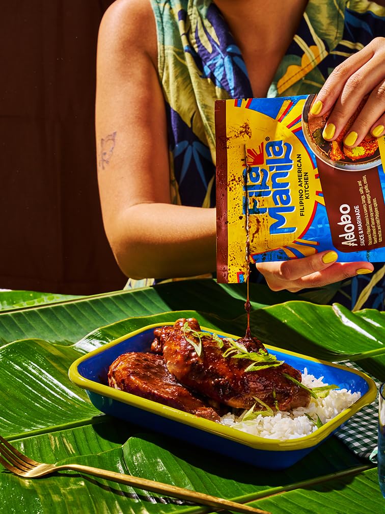 Fila Manila Filipino Adobo - Award Winning Sauce & Marinade - Wheat-Free Tamari Soy Sauce, Garlic, & Onion, 8 Oz Pouch, Mild, Ve