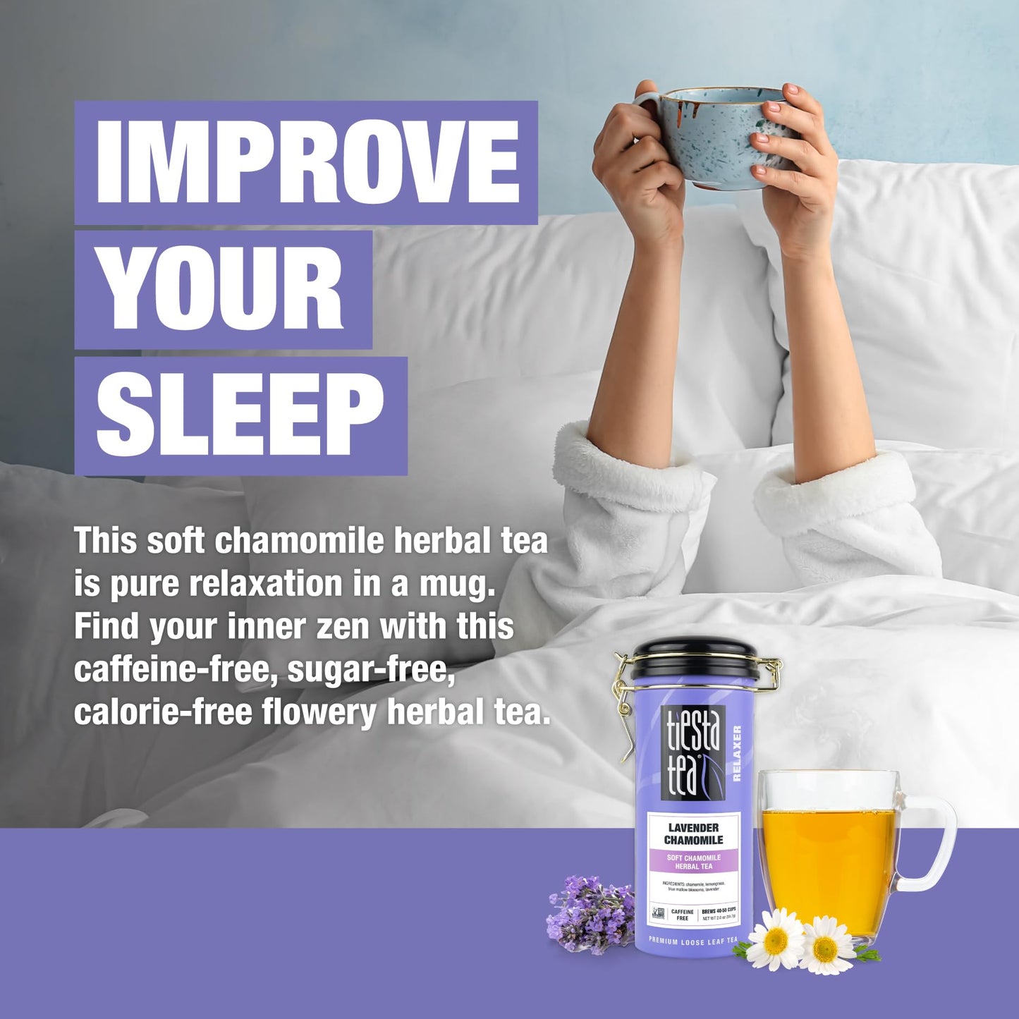 Tiesta Tea - Lavender Chamomile Herbal Tea | Loose Leaf | Calming Blend With Chamomile | Lavender | Lemongrass | Caffeine-Free Herbal | Great For Hot Or Iced Brews | Refillable Tin | 50 Cups | 2 Ounce