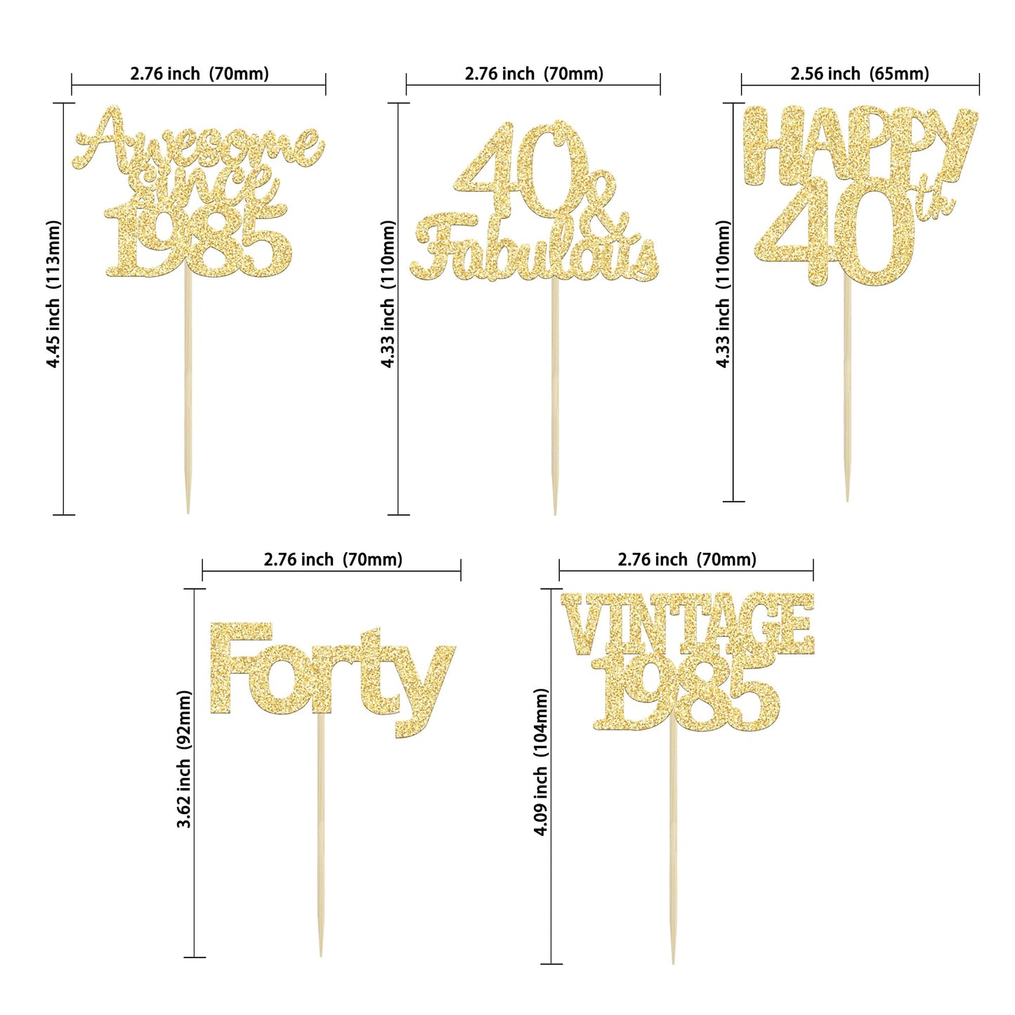 Gyufise 30Pcs Gold Glitter 40Th Birthday Cupcake Toppers Vintage 1983 Awesome Since 1983 40 Fabulous Cupcake Picks 40Th Birthday
