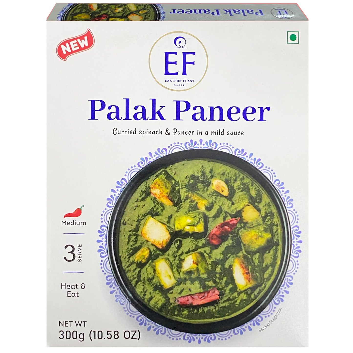Eastern Feast - Palak Paneer, Ready To Eat Spinach & Paneer Meals, (Pack Of 4), Vegetarian, Gluten Free