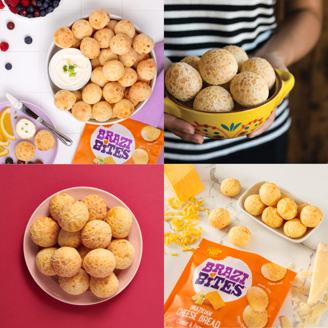 Brazi Bites Gluten-Free Brazilian Cheese Bread: Cheddar & Parmesan | Vegetarian Frozen Bread Snacks | Soy-Free | No Artificial I