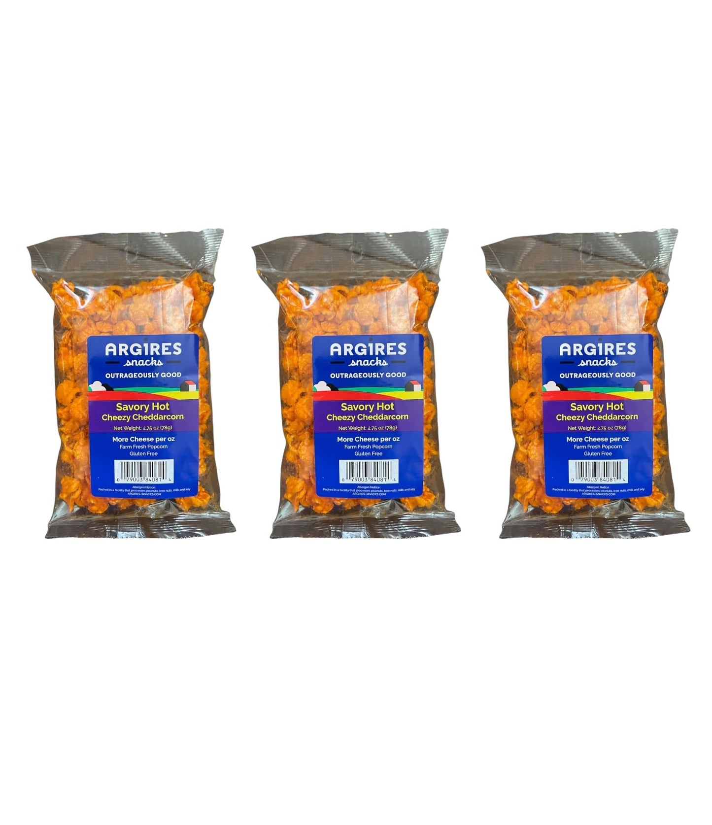 Argires Chicago 2.75 Pack Savory Hot Cheezy Cheddarcorn Popcorn 3 Oz Bags - Chicago Snack House