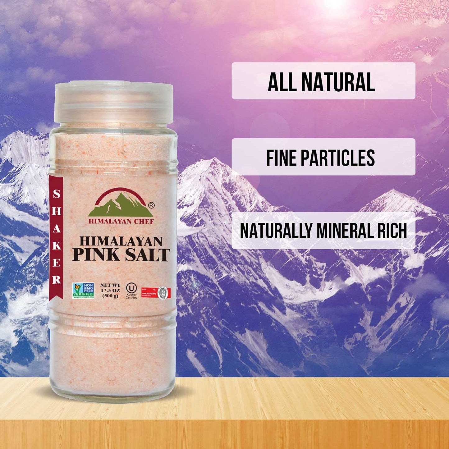 Himalayan Chef Himalayan Salt Fine Glass Shaker 17.5 Oz 1.1 Pound Pack
