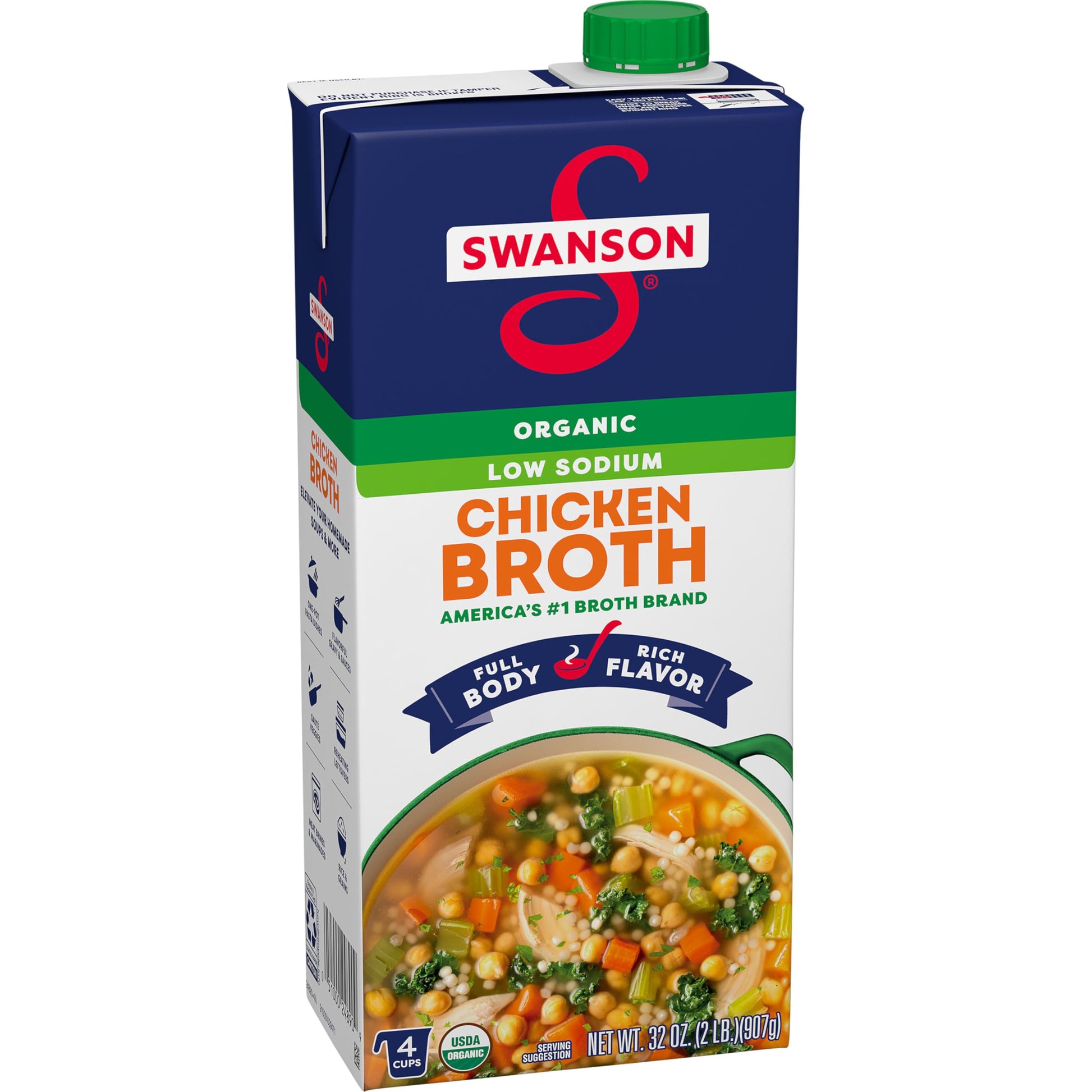 Swanson Low Sodium Organic Chicken Broth  32 oz Carton