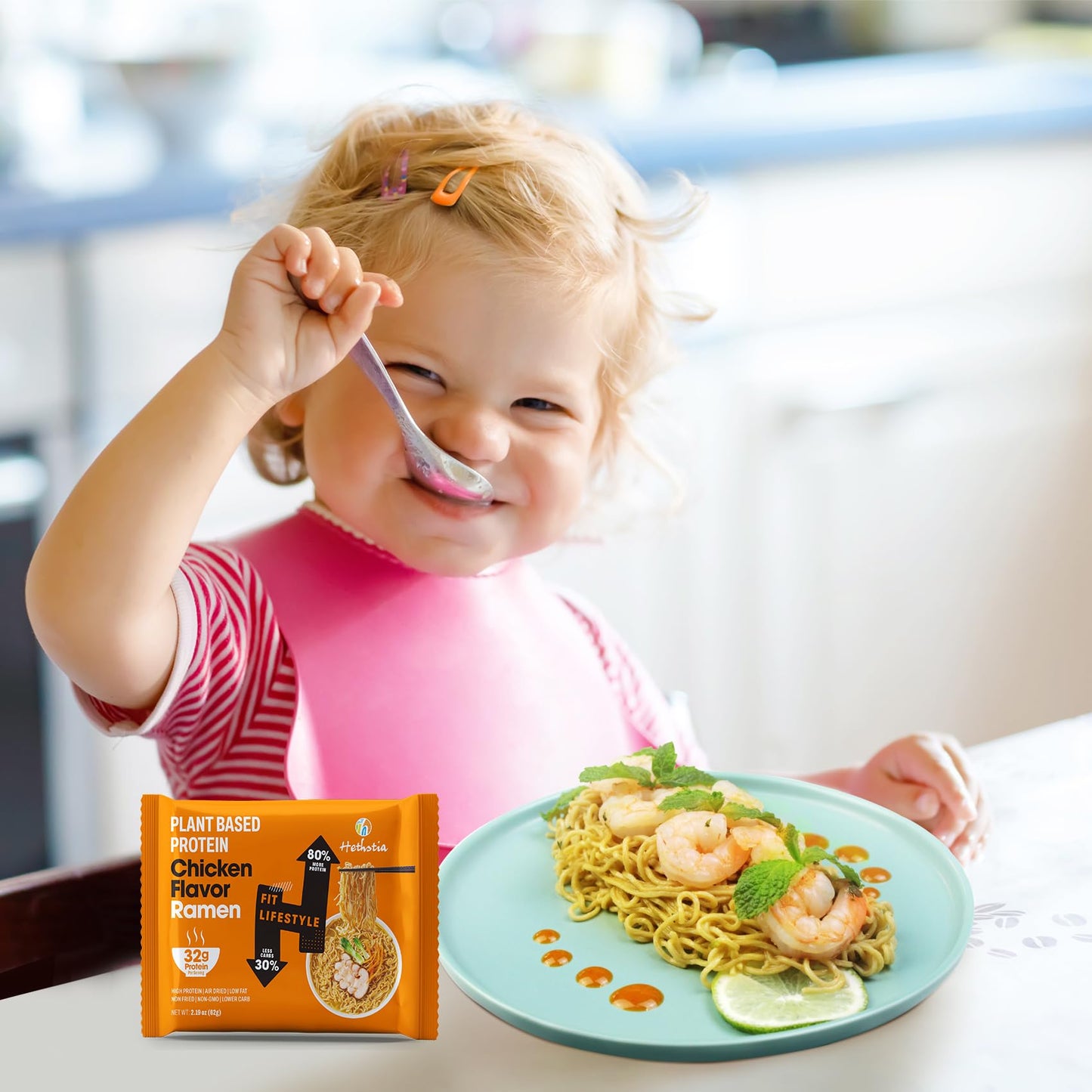 Hethstia High Protein Ramen Soup Chicken Flavor  6-Pack Instant Ramen Noodles Chicken Broth  32g Plant-Based Protein  Vegan  Non-GMO  Low Fat  Egg-Free  Dairy-Free  Pre-Packaged Quick Meal