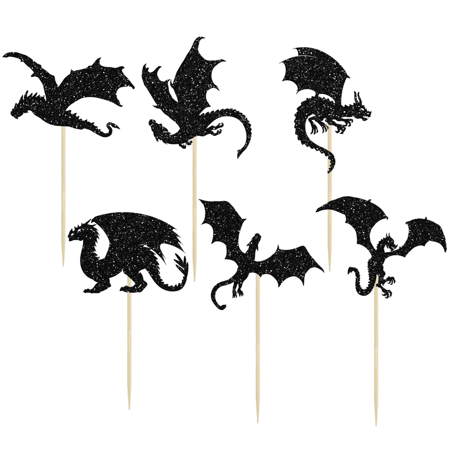 24Pcs Dragon Cupcake Toppers Glitter Dinosaur Birthday Cupcake Picks For Flying Dragon Theme Baby Shower Kids Birthday Party Cak