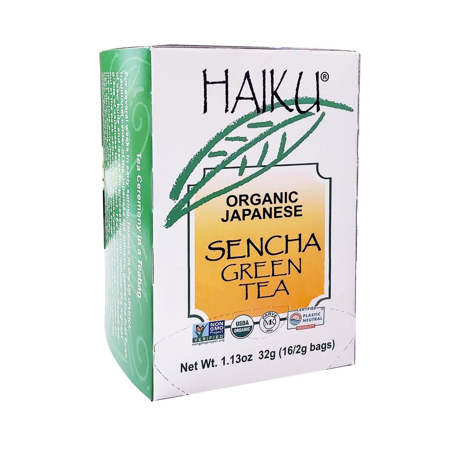 Haiku Organic Sencha Green Tea, Non-Gmo, Kosher, Usda Organic, 1 Box (16 Teabags)
