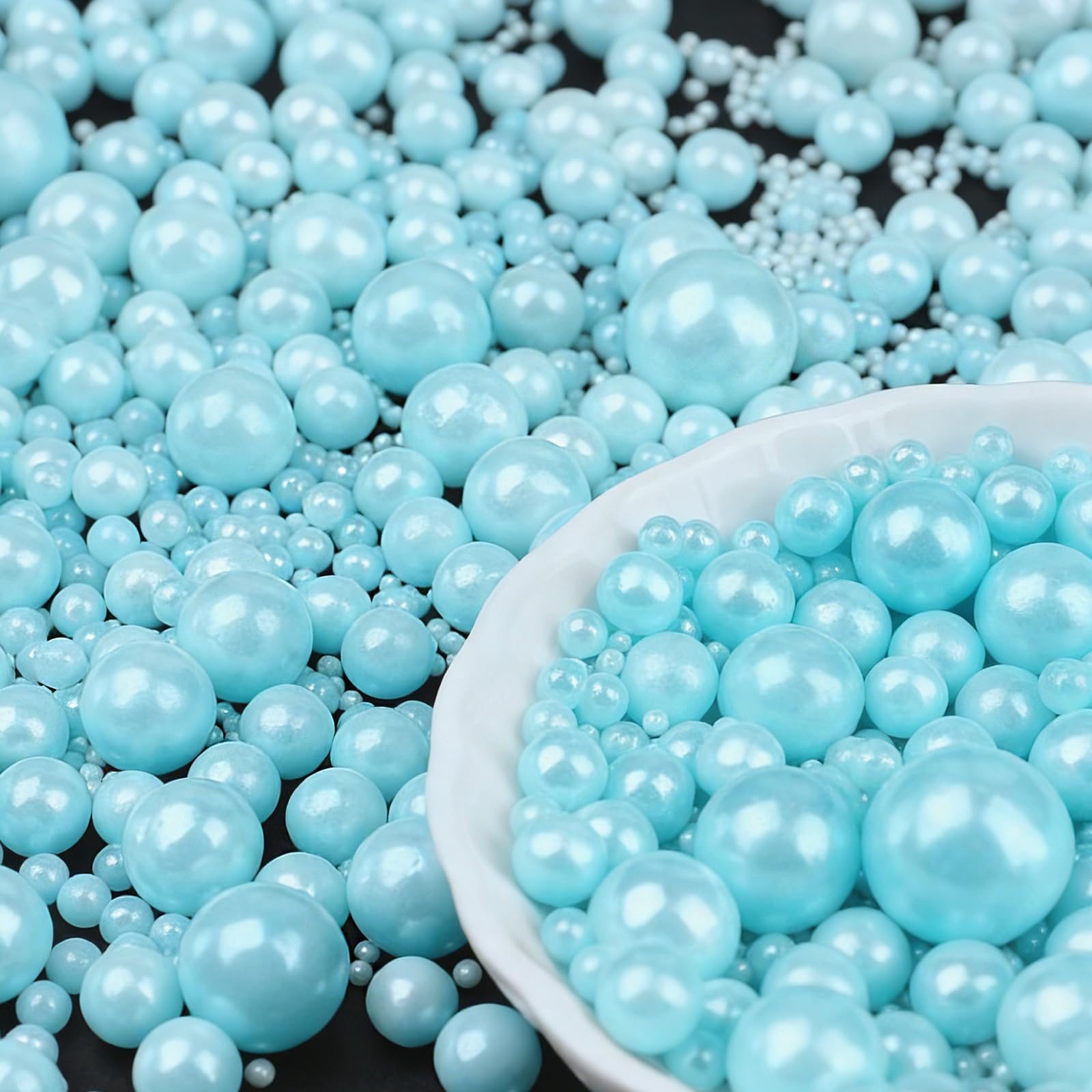 Blue Pearl Sprinkles for Cake Decorating, 6 Sizes Mix 4.6 oz Edible Pearls Sugar Cake Sprinkles for Ice Cream Baking Cupcake Coo