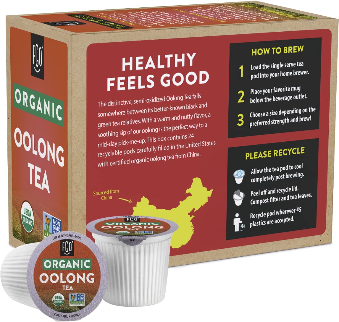 FGO Organic Oolong K-Cup Pods, Keurig Compatible, Naturally Occurring Caffeine, 24 Count